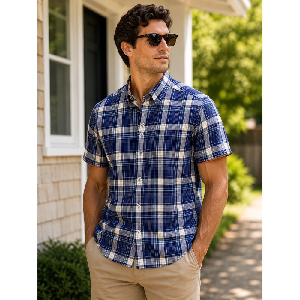 Robert Graham X Collection Mens Plaid Short Sleeve Button Down 2XL Contemporary